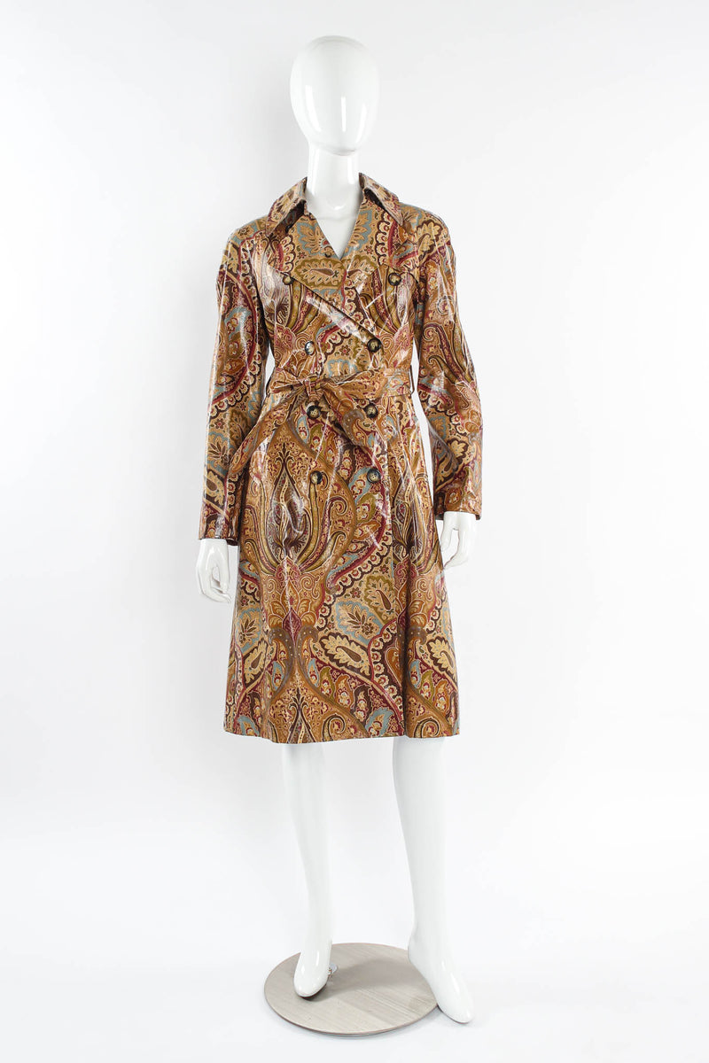 Vintage Etro Paisley Floral Trench Coat mannequin front @ Recess Los Angeles 