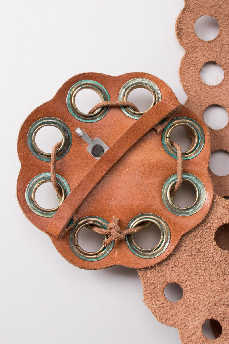 Vintage Grecian Leather Eyelet Medallion Belt