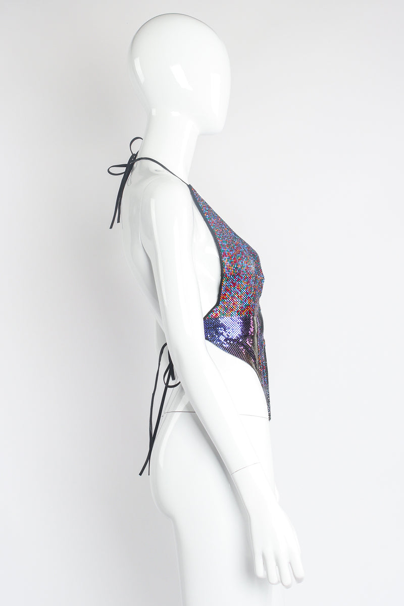 Vintage Anthony Ferrara Rainbow Swarovski Metal Mesh Halter Top on Mannequin Side at Recess LA