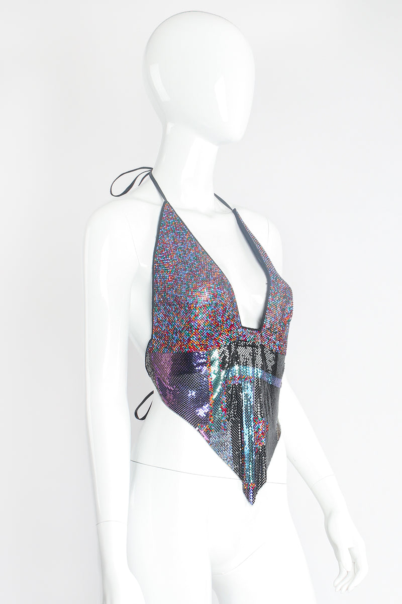 Vintage Anthony Ferrara Rainbow Swarovski Metal Mesh Halter Top on Mannequin Angle at Recess LA