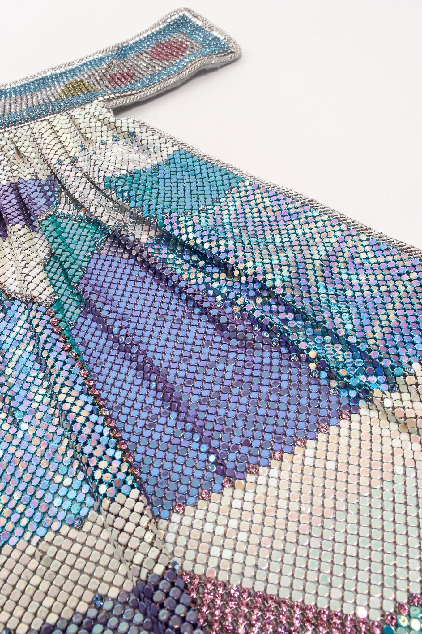 Vintage Anthony Ferrara Swarovski Color Block Metal Mesh Halter Top Detail at Recess LA