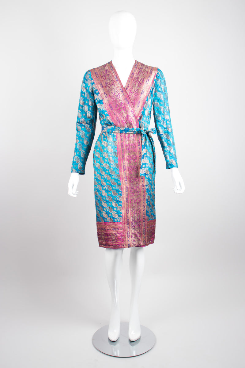 Felicia Viti Paisley Bronze Brocade Wrap Dress Smoking Robe 