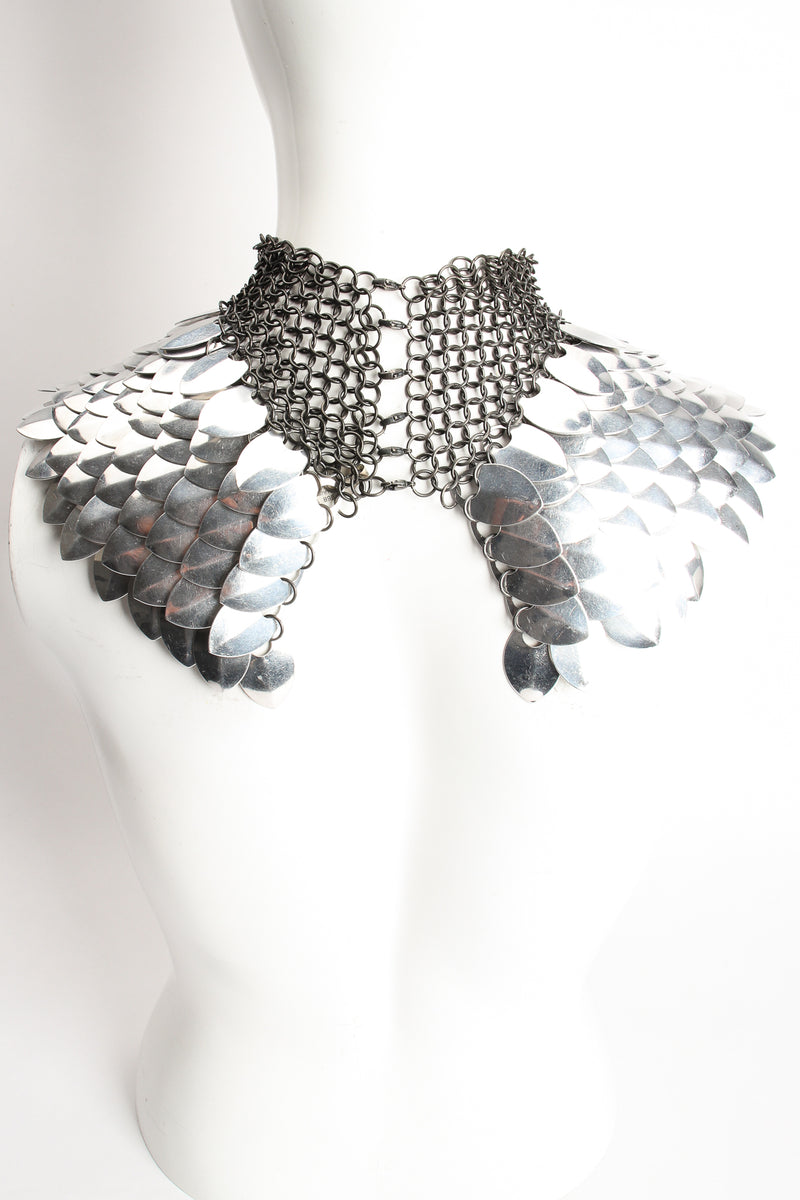 Vintage Chainmail Scale Yoke Collar Choker Necklace back neck on Mannequin at Recess Los Angeles