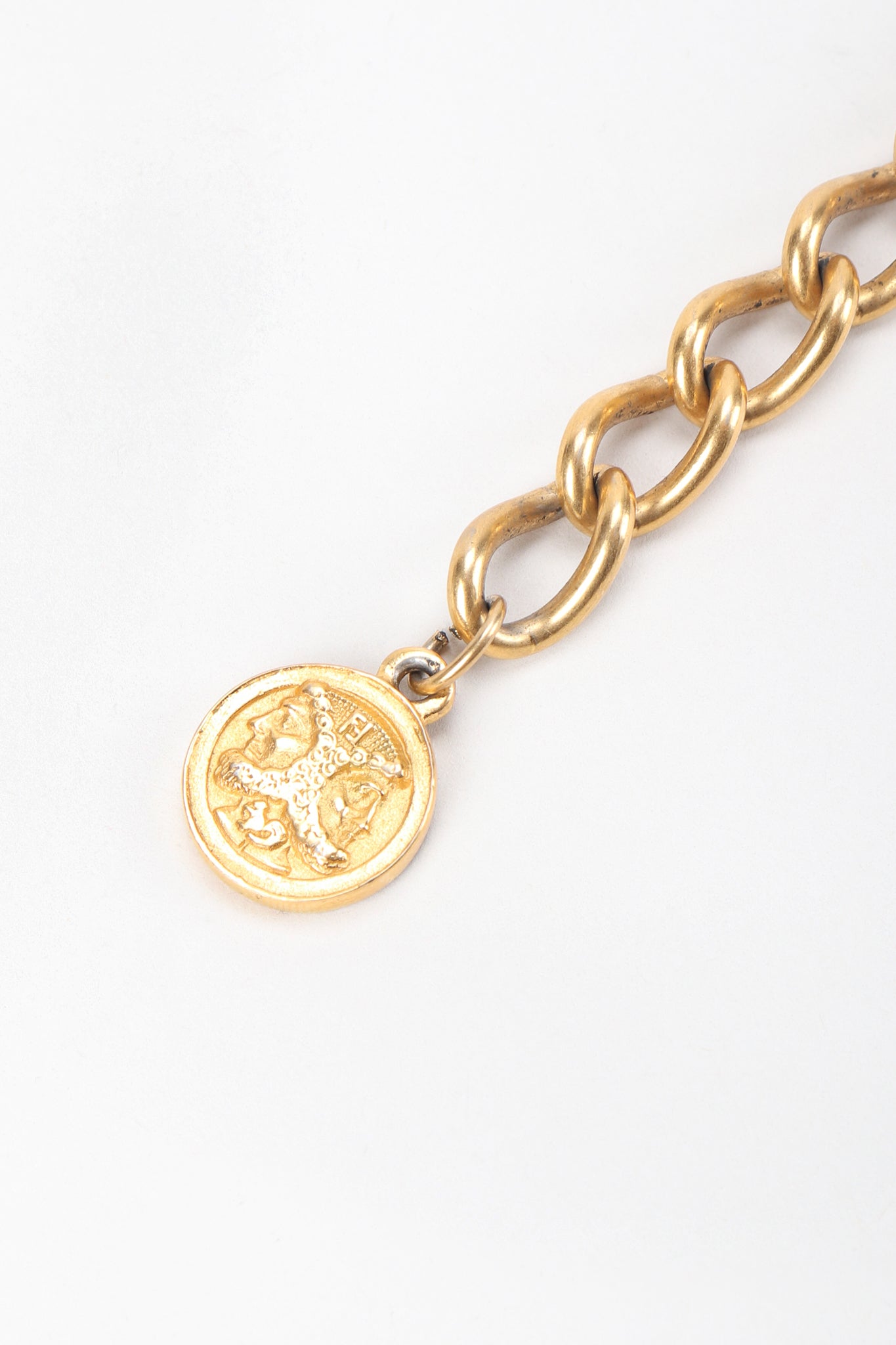 Recess Vintage Fendi Gold Astrology Symbol Collar Necklace Logo Charm Close Up