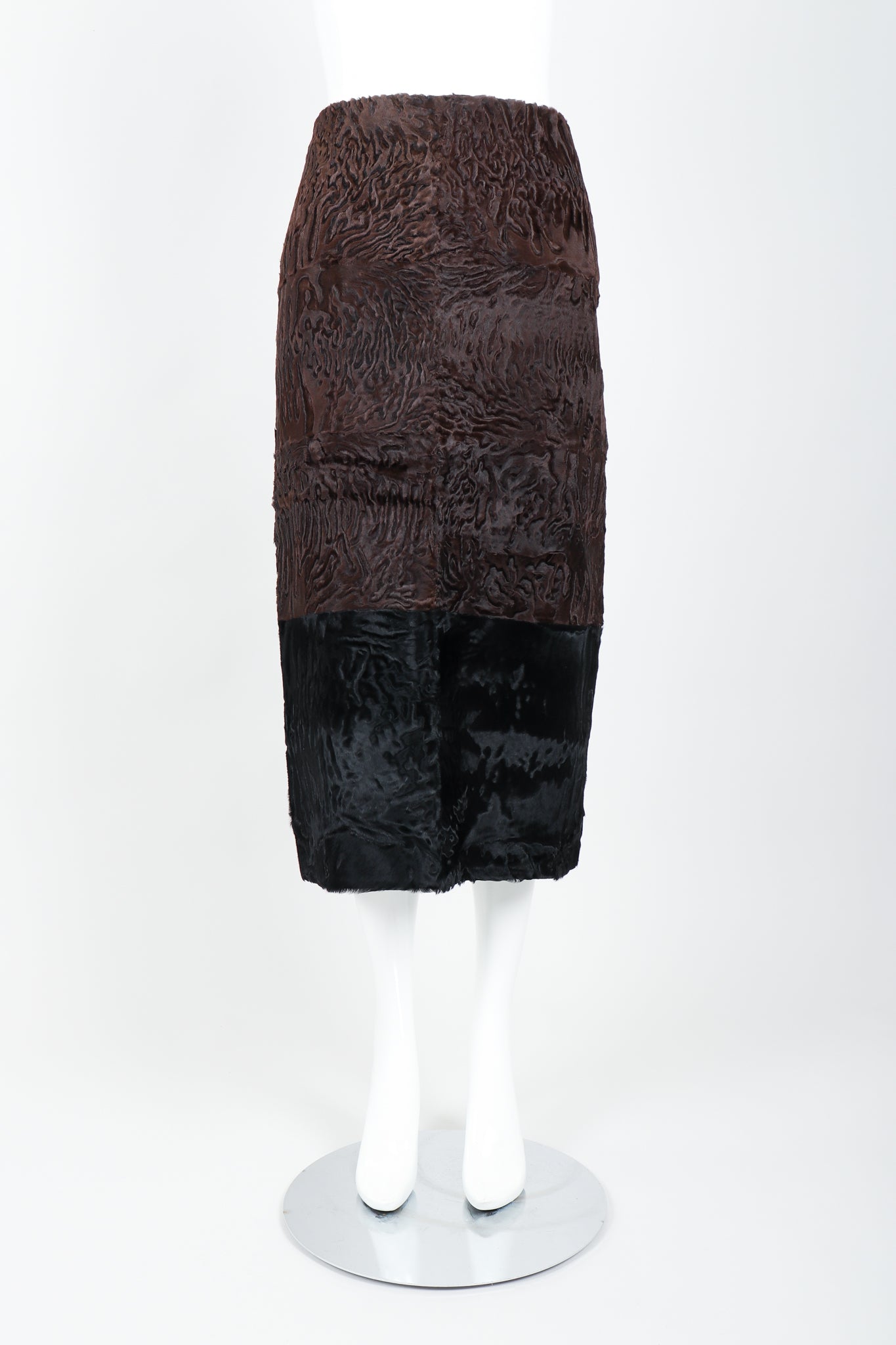 Vintage Fendi Persian Lamb Fur Midi Pencil Skirt on Mannequin front at Recess Los Angeles