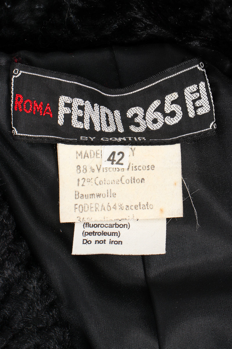 Vintage Fendi Faux Astrakhan  Curly Lamb Coat labels at Recess Los Angeles