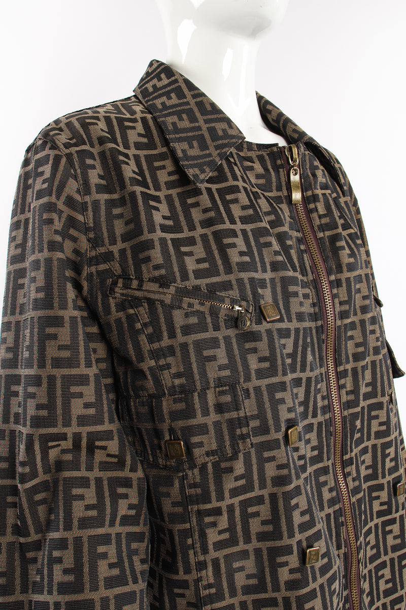 Vintage Fendi Zucca Monogram Zip Swing Jacket on Mannequin zip detail at Recess Los Angeles