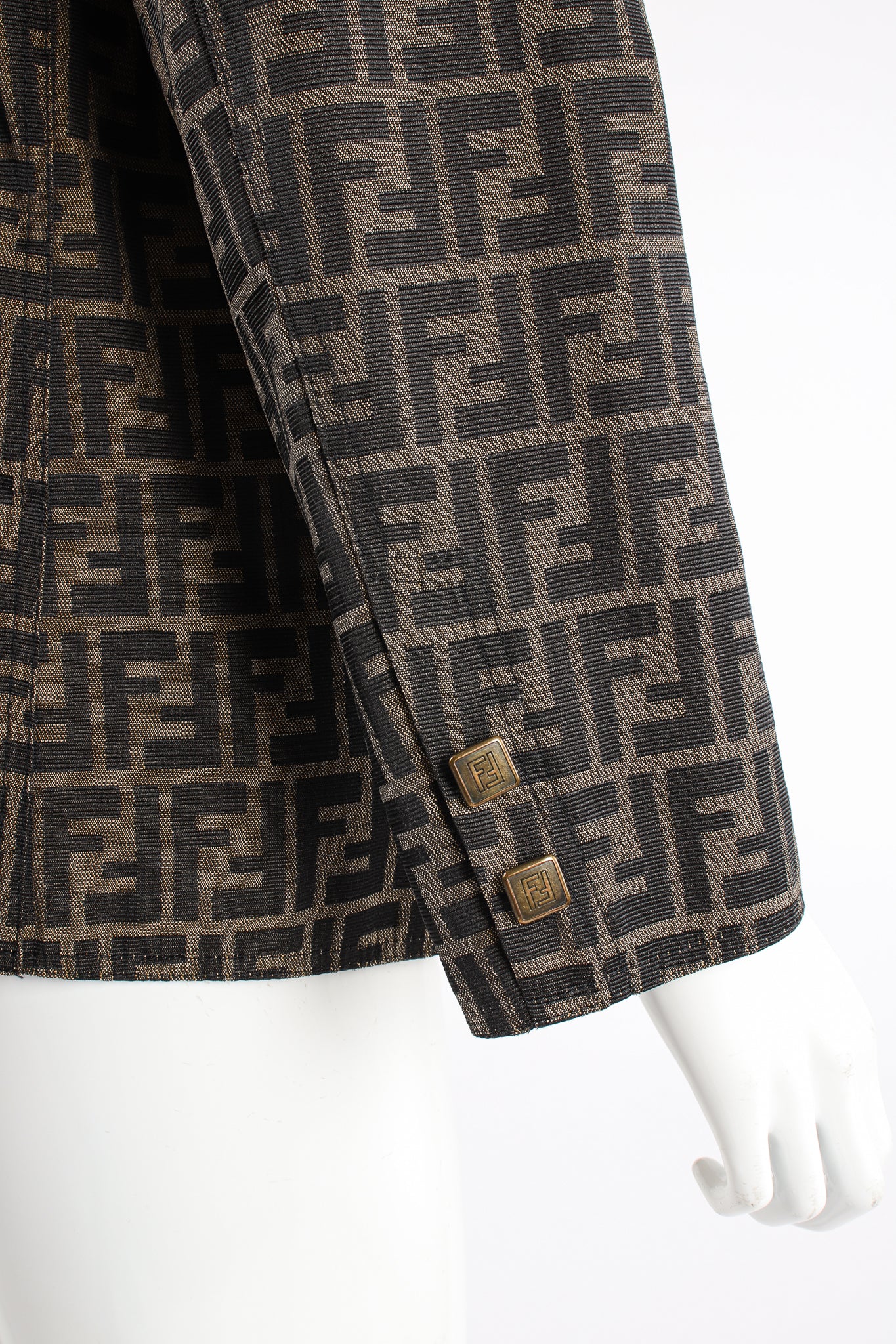 Vintage Fendi Zucca Monogram Zip Swing Jacket on Mannequin sleeve cuff at Recess Los Angeles