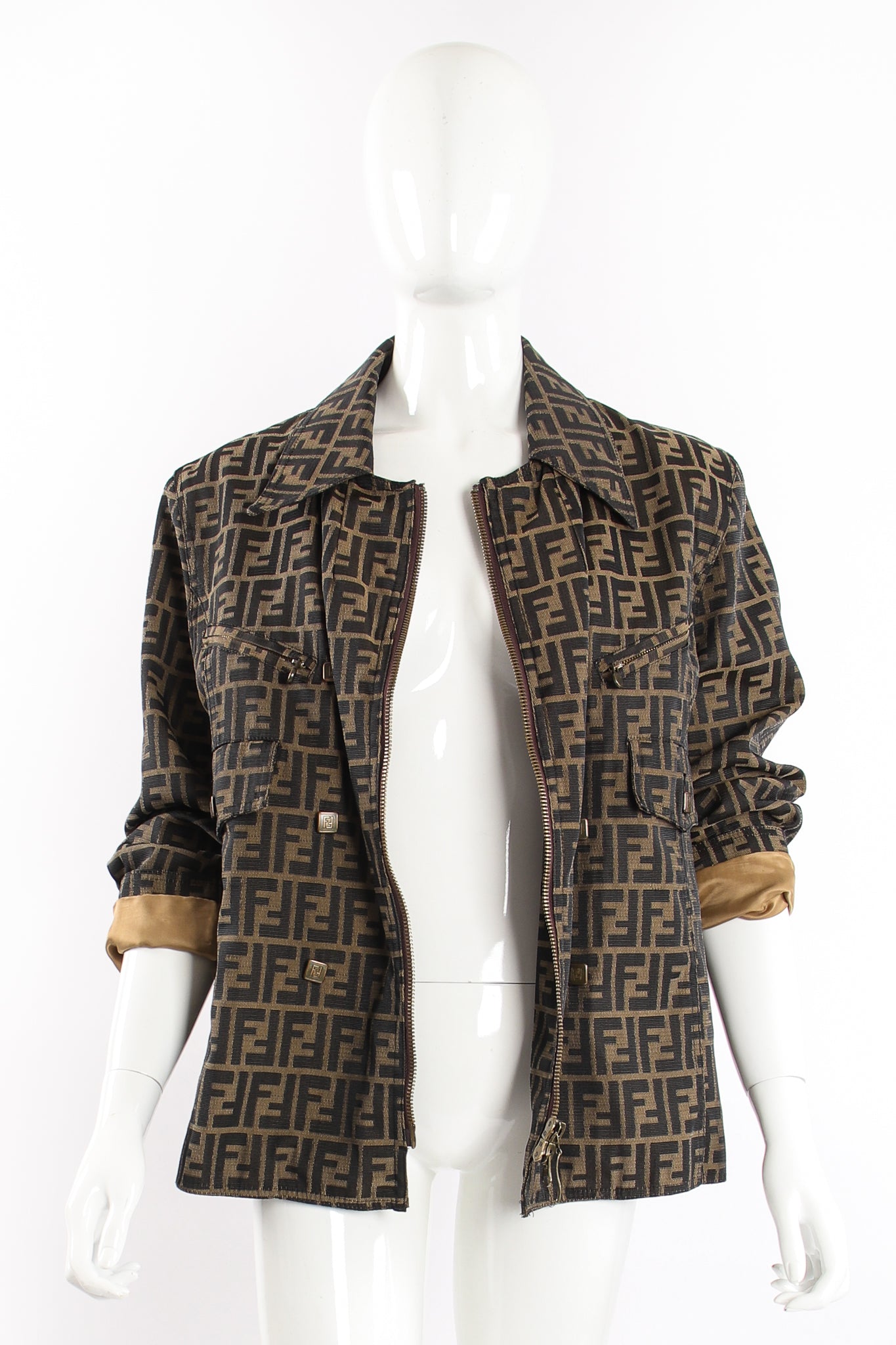 Vintage Fendi Zucca Monogram Zip Swing Jacket on Mannequin open at Recess Los Angeles