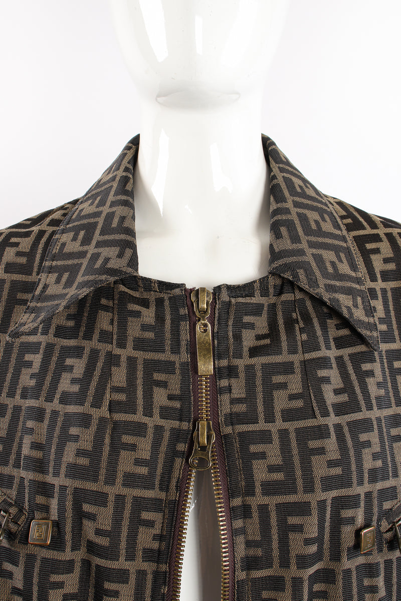 Vintage Fendi Zucca Monogram Zip Swing Jacket on Mannequin split zip neck at Recess Los Angeles