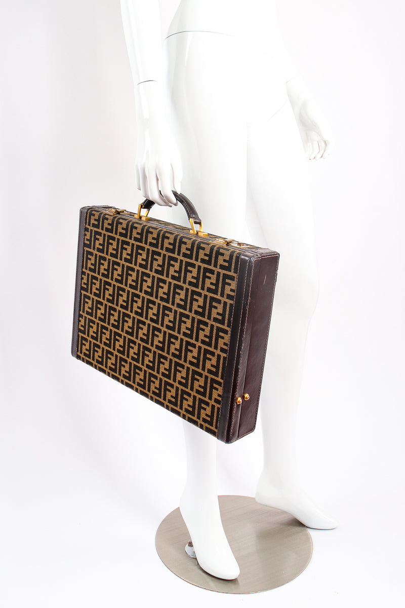 Vintage Fendi Zucca Monogram Leather Briefcase on mannequin at Recess Los Angeles