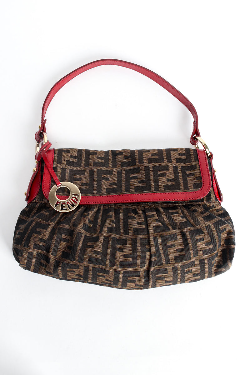 Vintage Fendi Zucca Monogram Flap Shoulder Bag flat front @ Recess LA