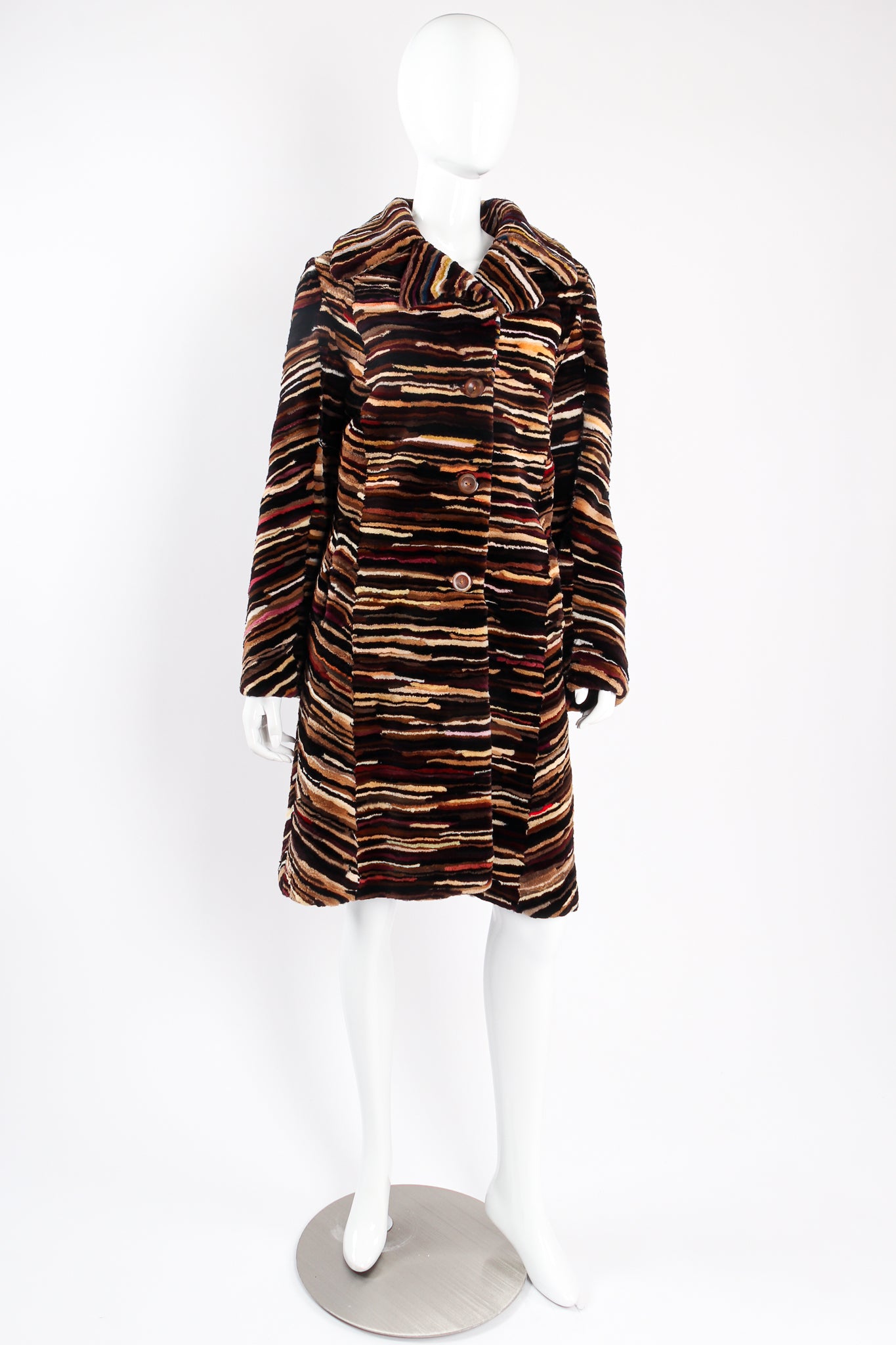 Vintage Louis Féraud Rainbow Striae Stripe Fur Coat on mannequin front at Recess Los Angeles