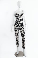 Vintage Salvatore Ferragamo Harlequin Shoe Print Jumpsuit on Mannequin front at Recess Los Angeles