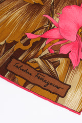 Vintage Salvatore Ferragamo Tropical Tiger Blossom Silk Scarf signature at Recess Los Angeles