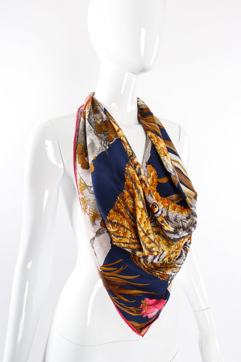 Vintage Salvatore Ferragamo Tropical Tiger Blossom Silk Scarf at Recess Los Angeles