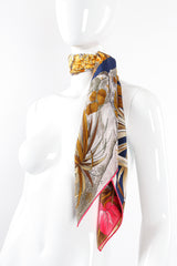 Vintage Salvatore Ferragamo Tropical Tiger Blossom Silk Scarf on mannequin at Recess Los Angeles