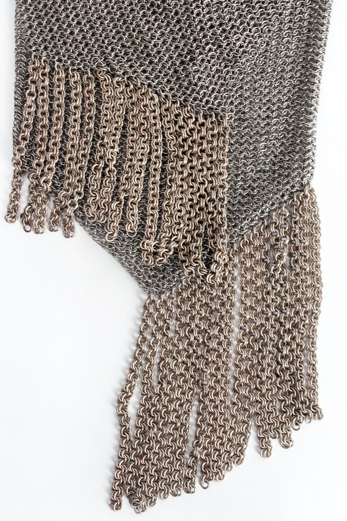 Vintage Anthony Ferrara Ring Mesh Fold Over Asymmetrical Chain Fringe Bag Detail at Recess LA