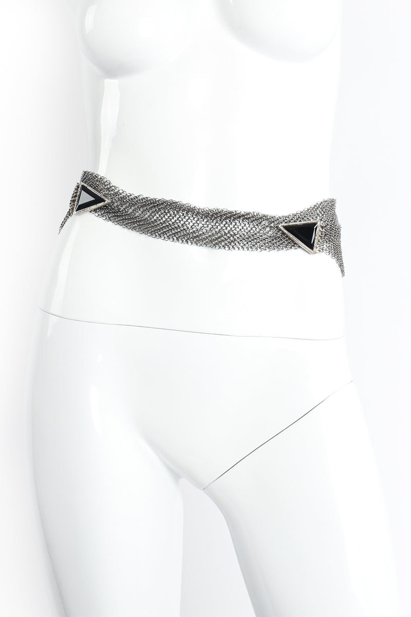 Vintage Anthony Ferrara Metal Mesh Crossover Glass Buckle Belt on Mannequin Front at Recess LA