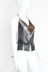 Vintage Anthony Ferrara Swarovski Chevron Glossy Metal Mesh Halter Top on Mannequin Angle at Recess