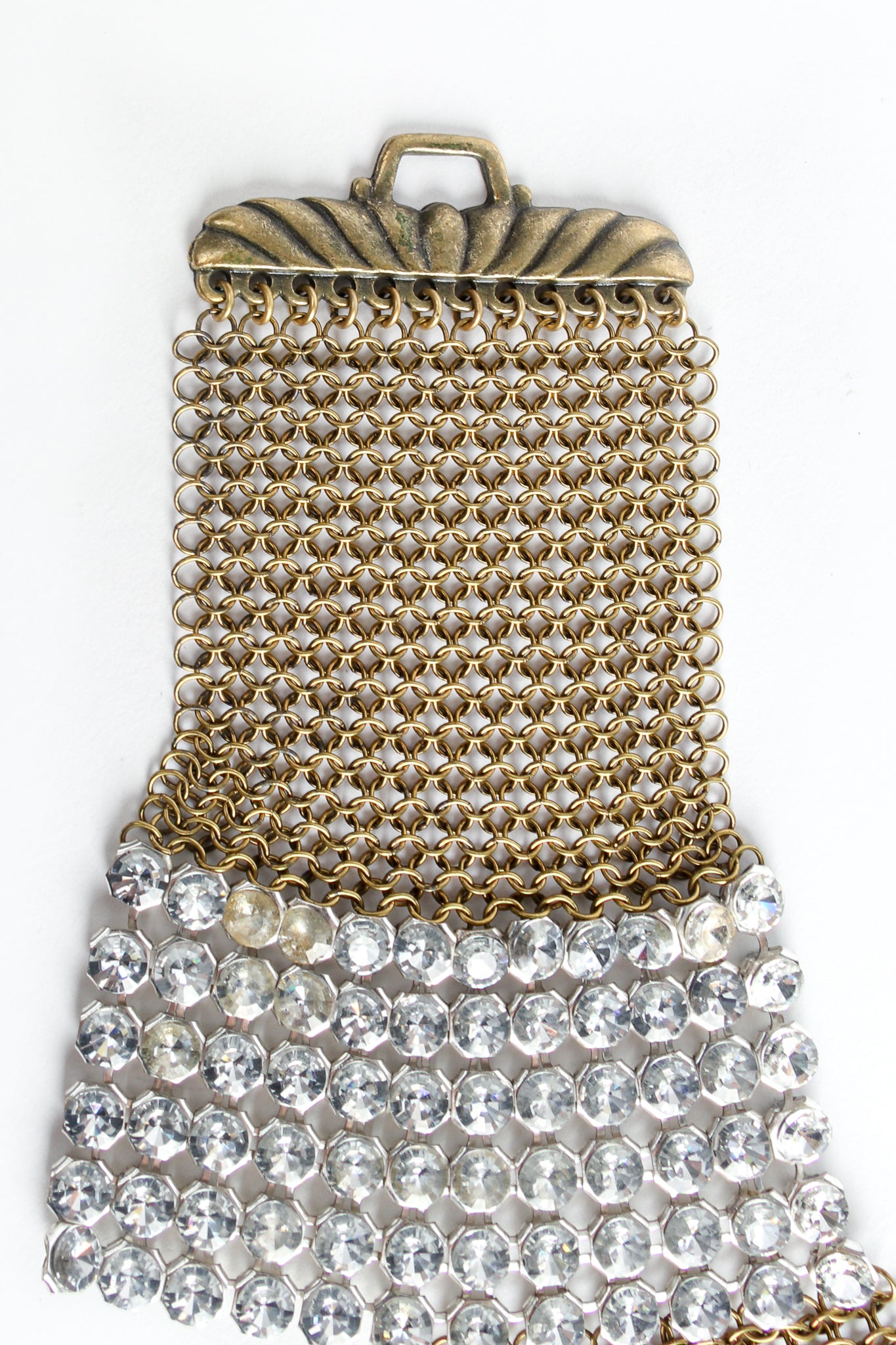 Vintage Anthony Ferrara Ring Mesh Swarovski Bracelet Closeup at Recess Los Angeles