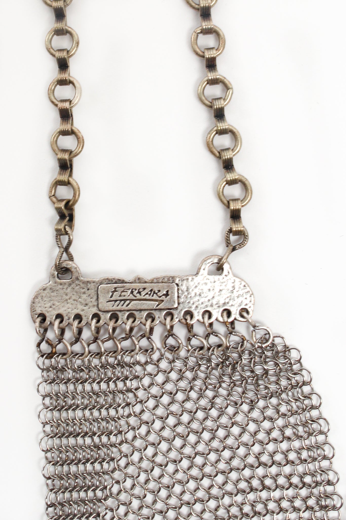 Vintage Anthony Ferrara Pewter Mesh High Neck Keyhole Halter signature cartouche at Recess LA