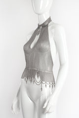 Vintage Anthony Ferrara Pewter Mesh High Neck Keyhole Halter on mannequin angle crop at Recess LA