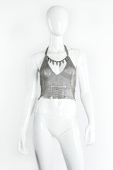 Vintage Anthony Ferrara Pewter Mesh Cropped Halter Bralette Top on mannequin front at Recess LA