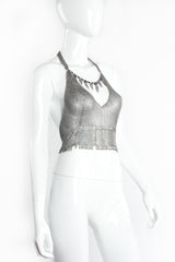 Vintage Anthony Ferrara Pewter Mesh Cropped Halter Bralette Top on mannequin angle at Recess LA