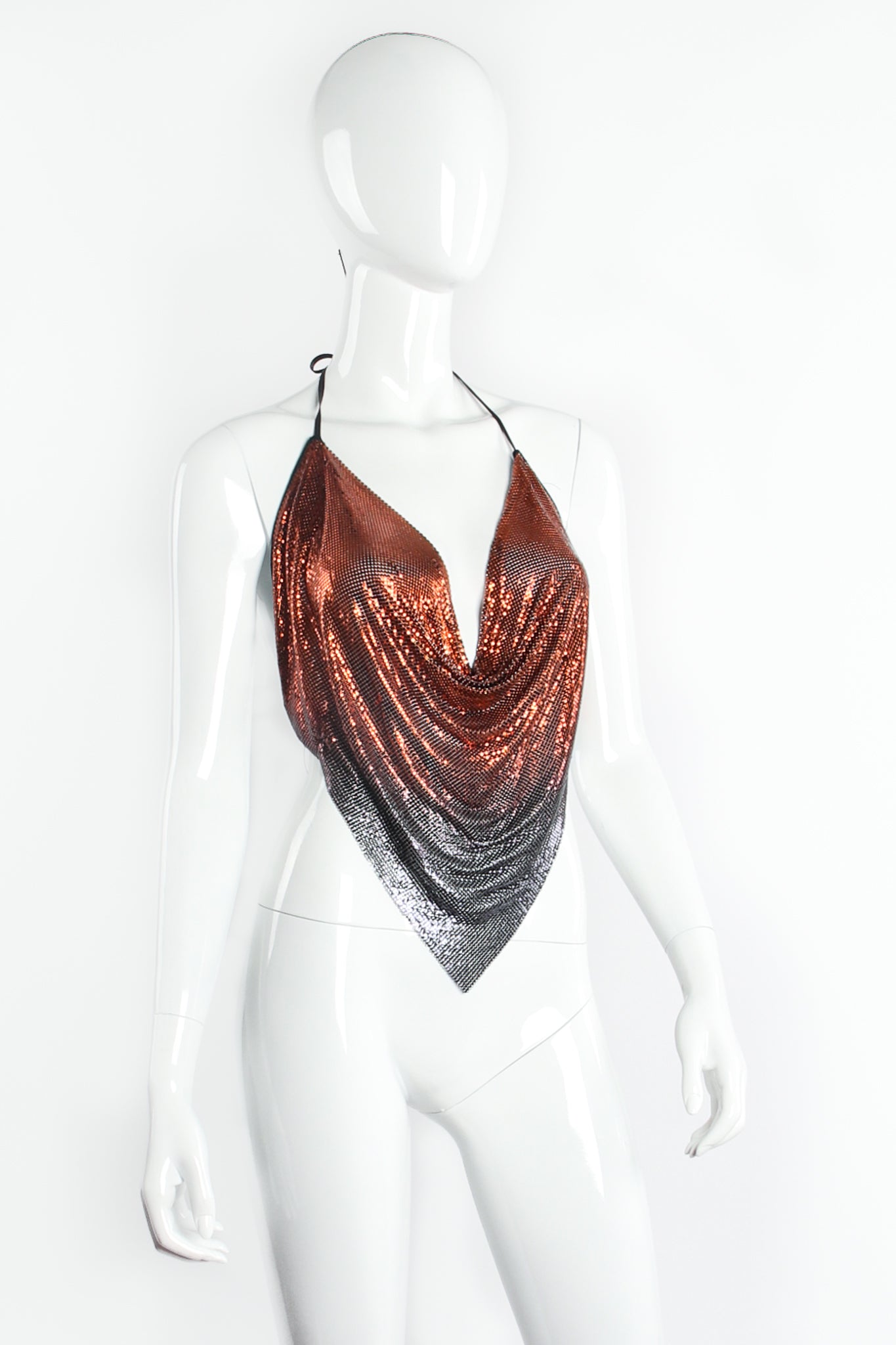 Vintage Anthony Ferrara Element Ombré Pointed Metal Mesh Halter on Mannequin angle at Recess LA