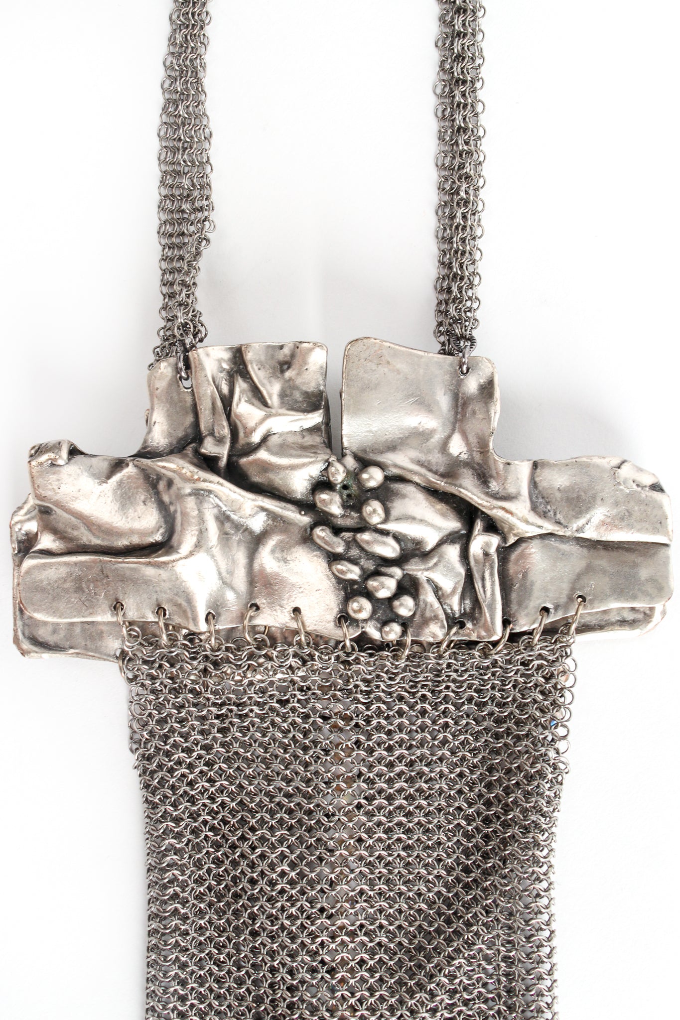 Vintage Anthony Ferrara Brutalist Pewter Ring Mesh Micro Phone Bag backside at Recess Los Angeles