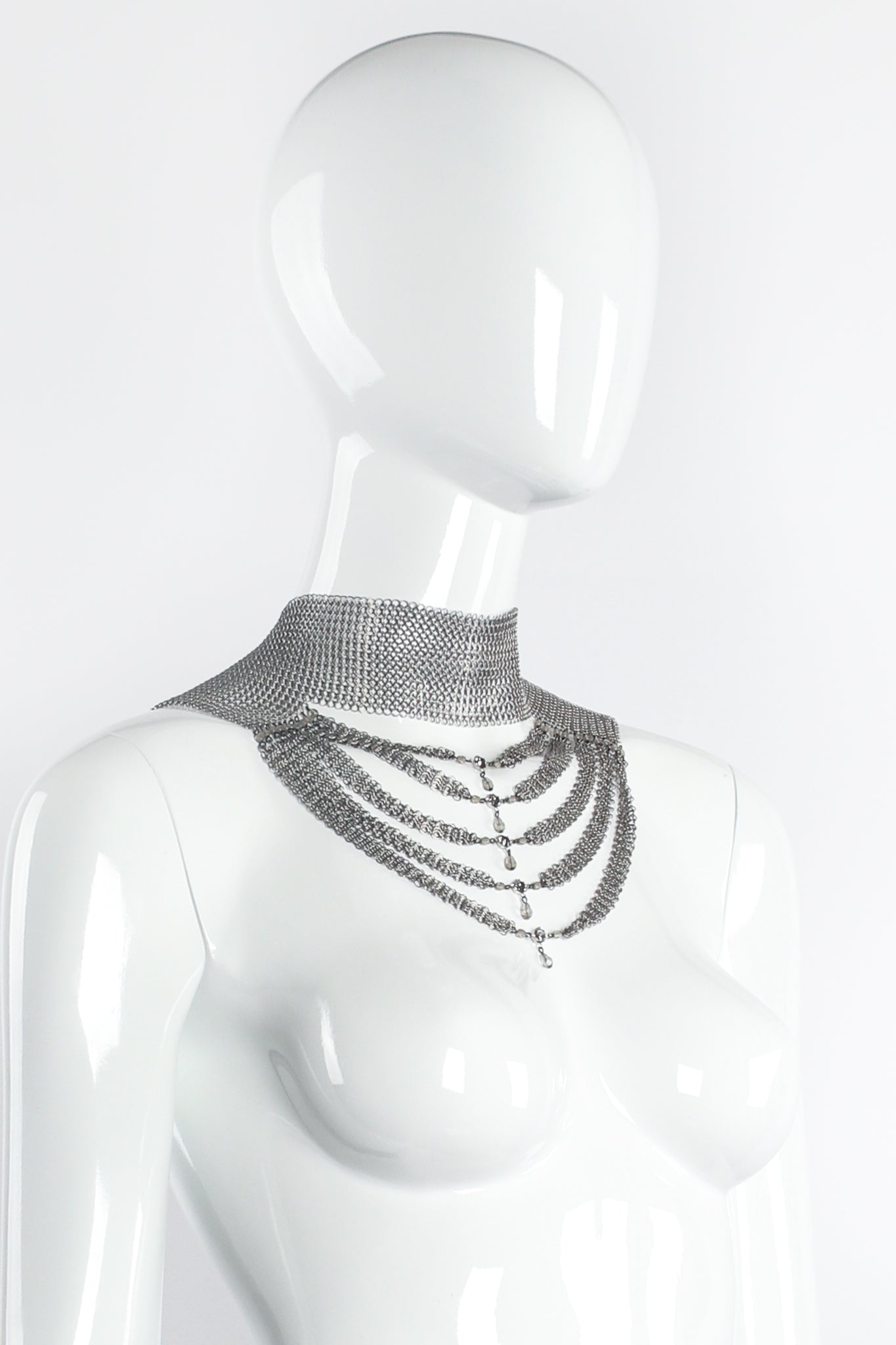 Vintage Anthony Ferrara Pewter Mesh Layered Choker Collar Necklace on mannequin at Recess LA