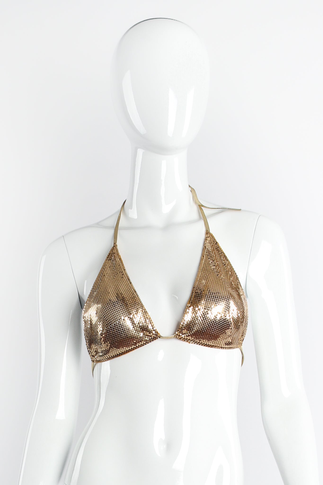 Vintage Anthony Ferrara Metal Mesh Bikini Bra Top on Mannequin Front at Recess LA