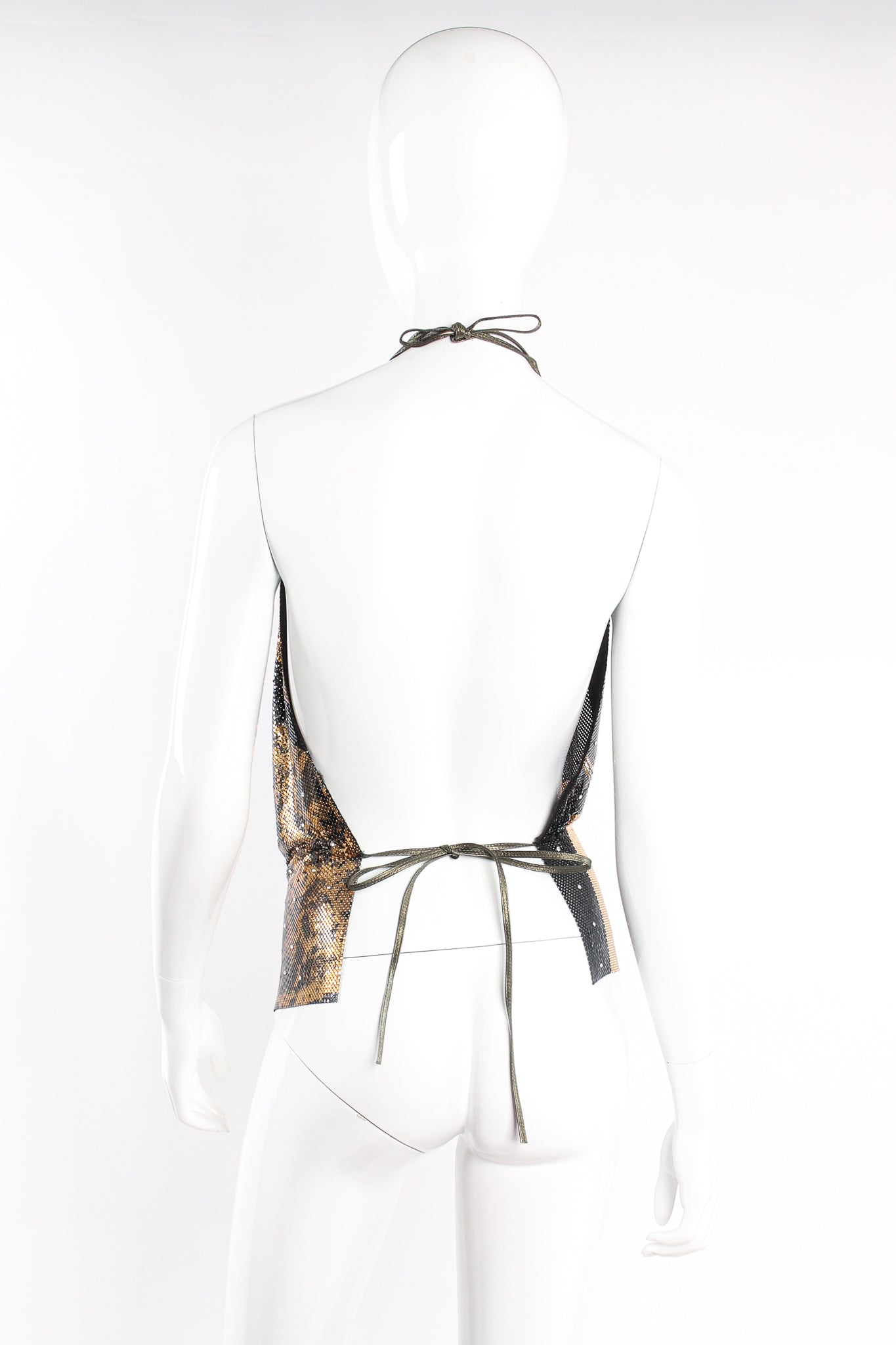 Vintage Anthony Ferrara Metallic Collage Square Metal Mesh Halter on mannequin back at Recess LA