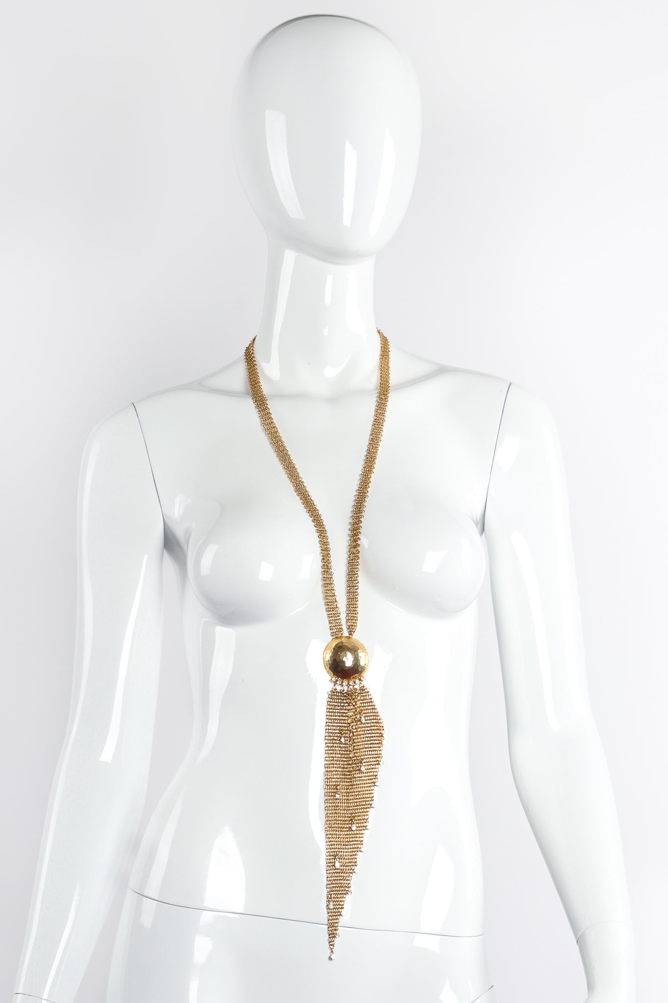 Vintage Anthony Ferrara Ring Mesh Hammered Dome Swarovski Necklace on Mannequin Front at Recess LA