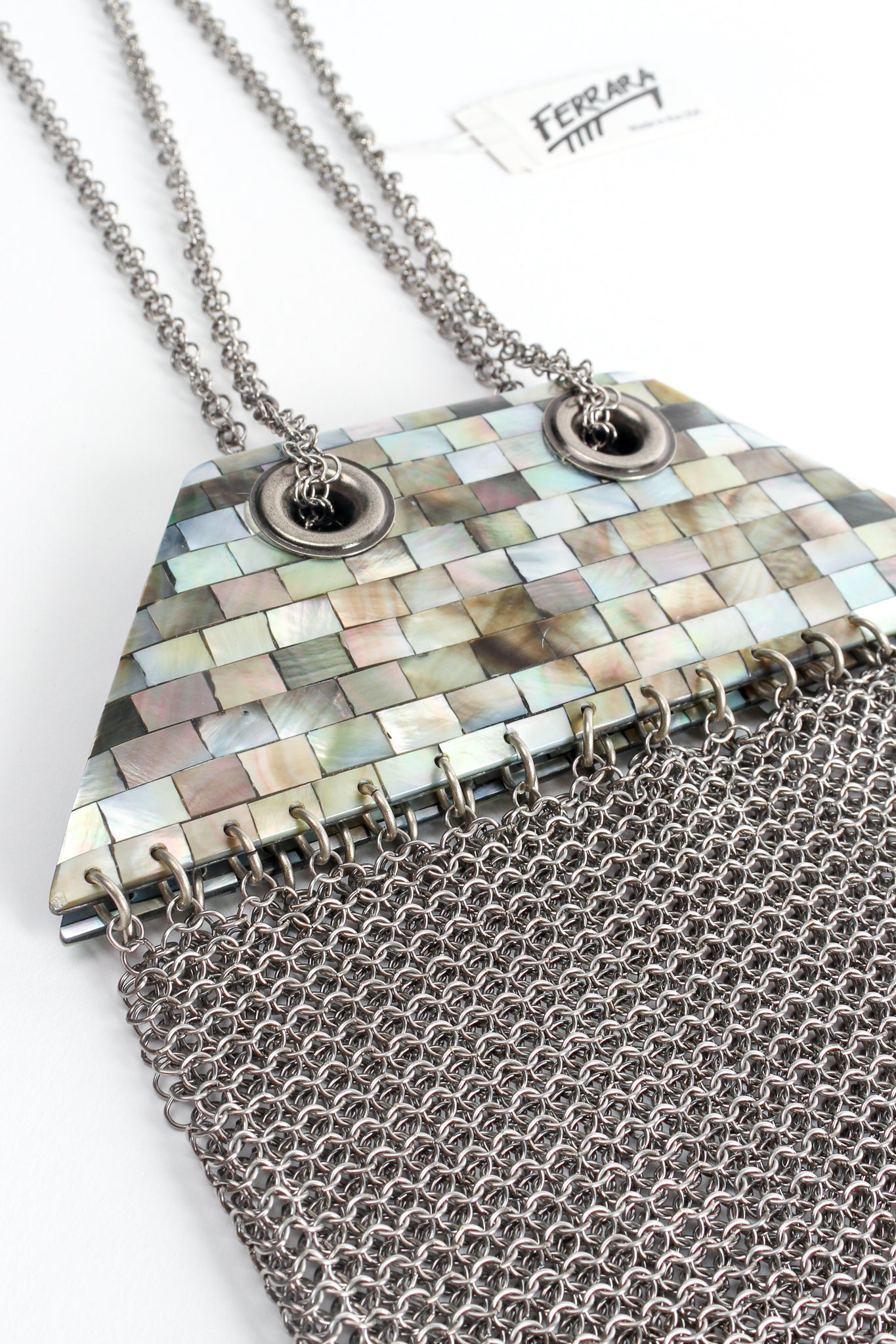 Mother-of-Pearl Pewter Mesh Bag