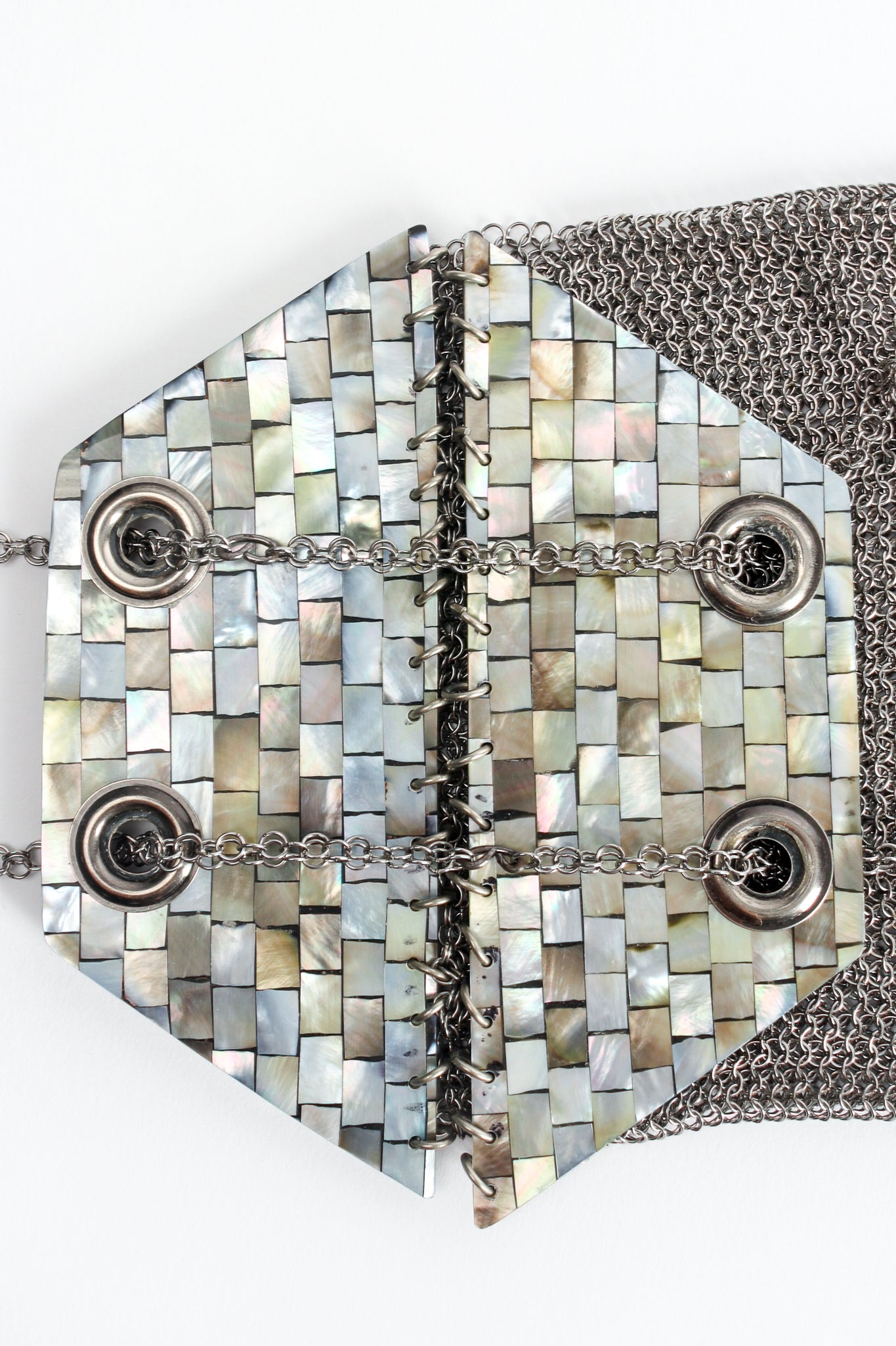 Mother-of-Pearl Pewter Mesh Bag