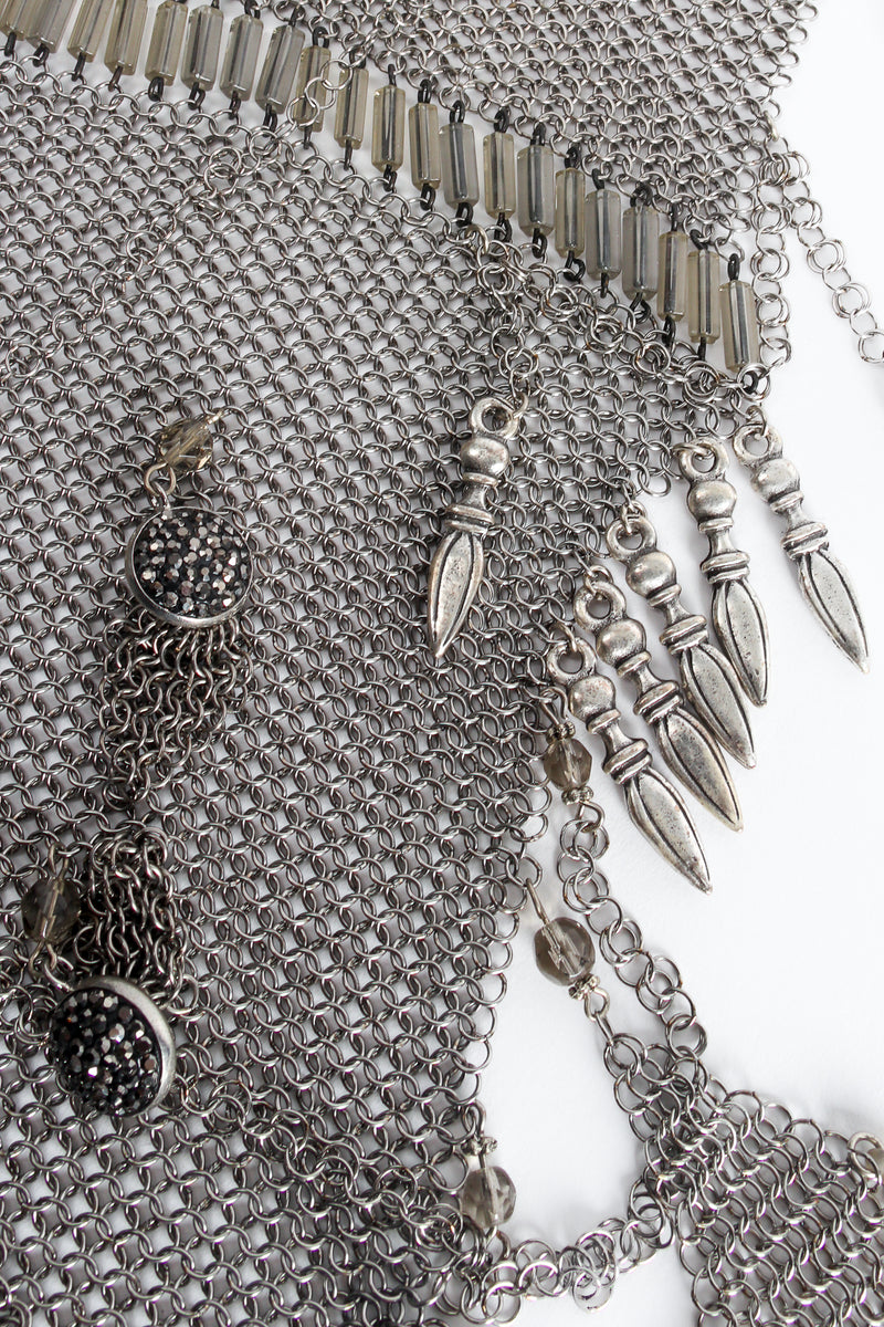 Vintage Anthony Ferrara Pewter Ring Mesh Waterfall Charm Bead Bib Necklace Flat Front at Recess LA