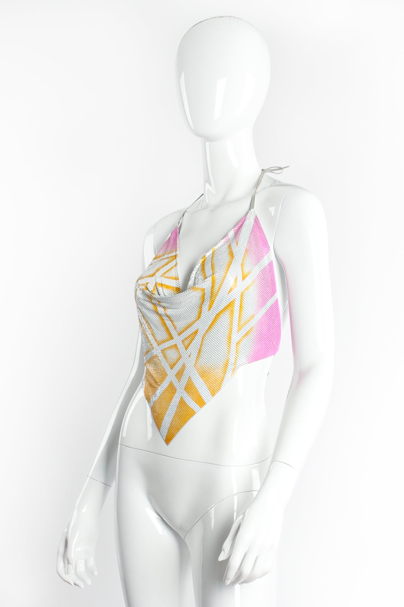 Vintage Anthony Ferrara Hand Painted Pointed Metal Mesh Halter on mannequin angle @ Recess LA