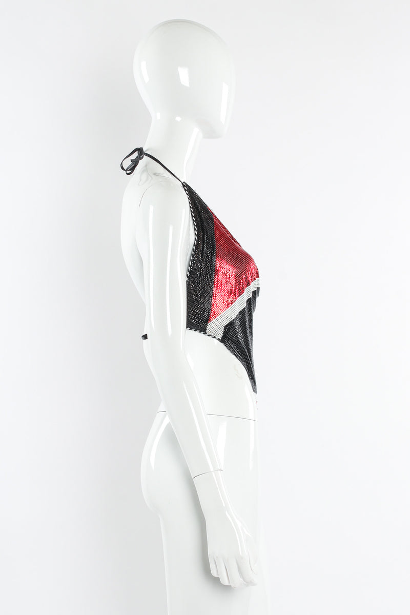 Vintage Ferrara Geo Print Pointed Metal Mesh Halter mannequin side @ Recess LA