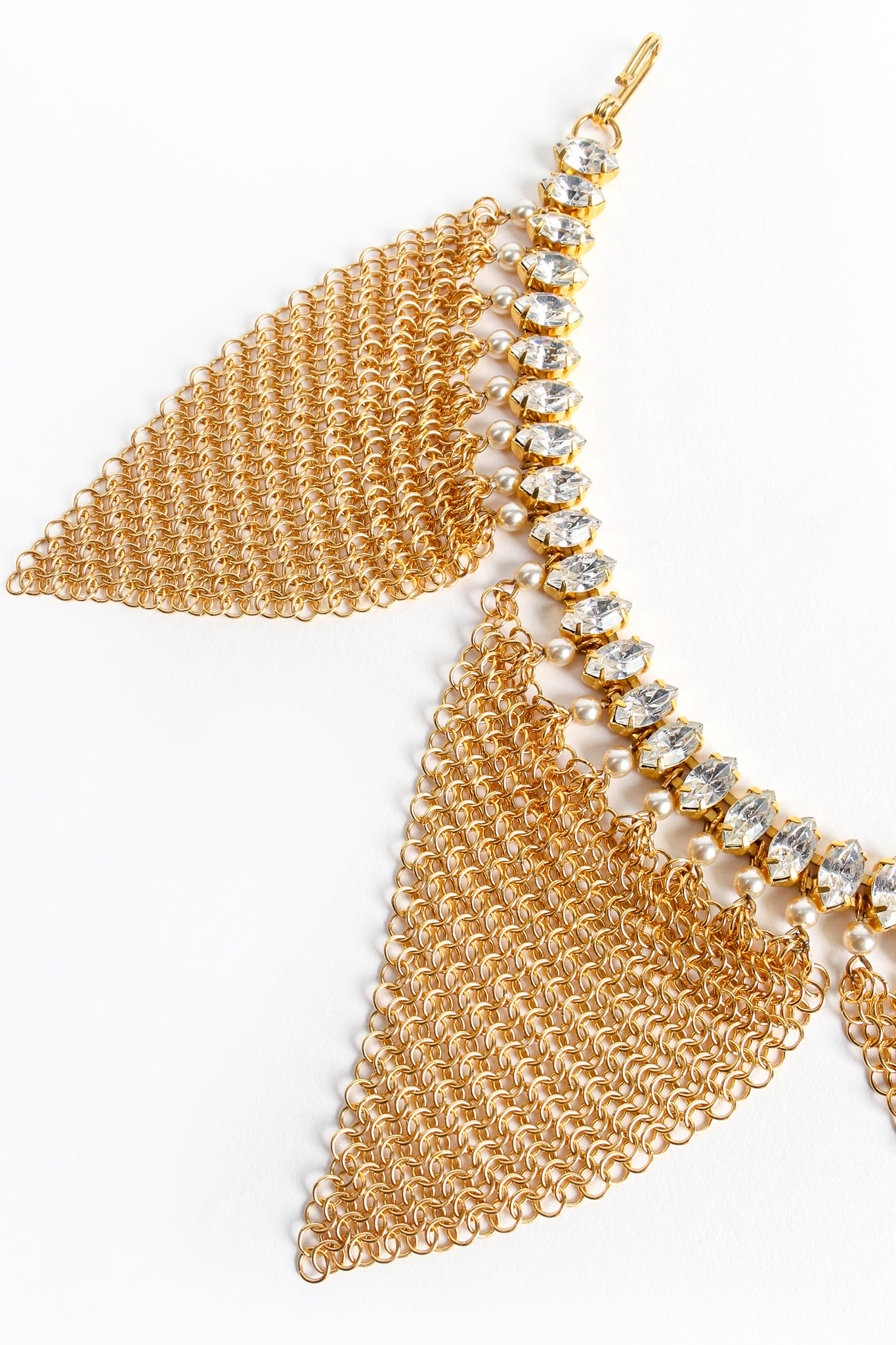 Vintage Anthony Ferrara Ring Mesh Triangle Swarovski Pearl Trim Collar Detail at Recess LA