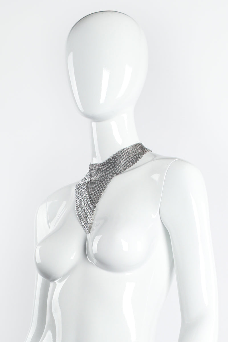 Vintage Anthony Ferrara Pewter Ring Mesh Swarovski Triangle Bib Necklace on Mannequin at Recess LA