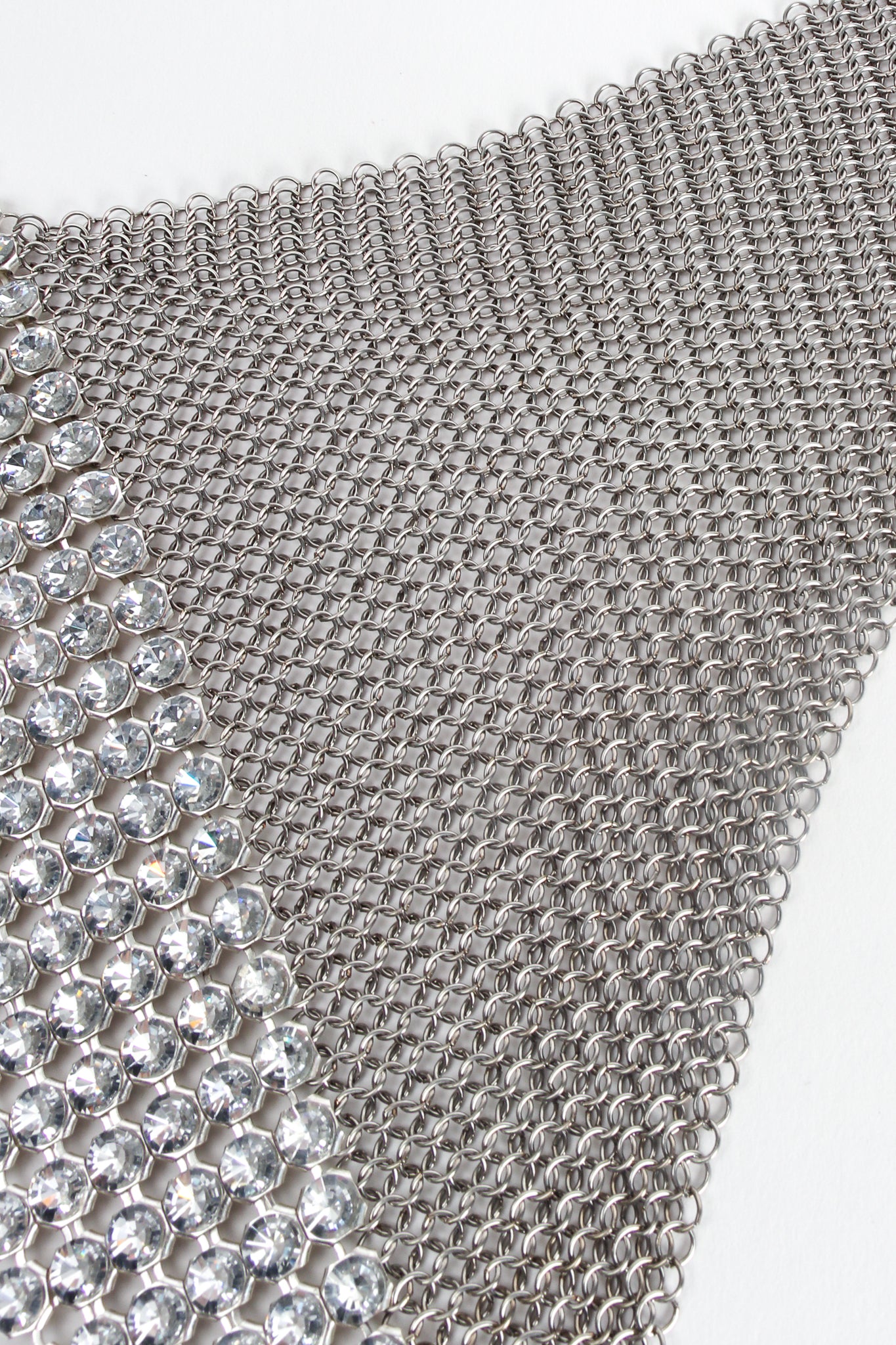 Vintage Anthony Ferrara Pewter Ring Mesh Swarovski Triangle Bib Necklace Detail at Recess LA