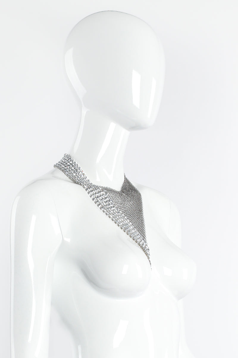 Vintage Anthony Ferrara Pewter Ring Mesh Swarovski Triangle Bib Necklace on Mannequin at Recess LA