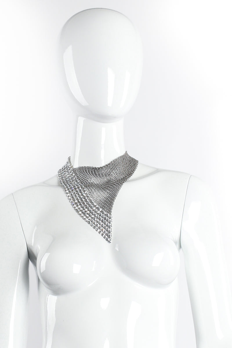 Vintage Anthony Ferrara Pewter Ring Mesh Swarovski Triangle Bib Necklace on Mannequin at Recess LA