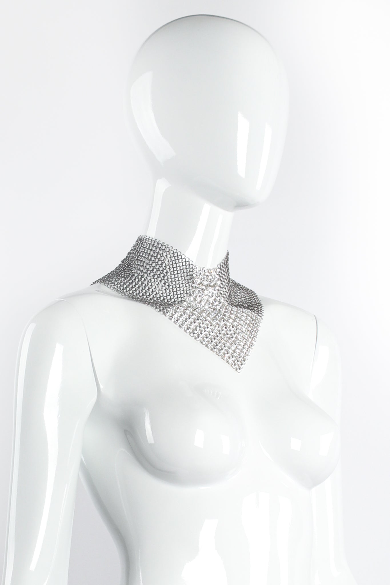 Vintage Anthony Ferrara Pewter Ring Mesh Swarovski Arrowhead Bib Necklace on Mannequin at Recess LA