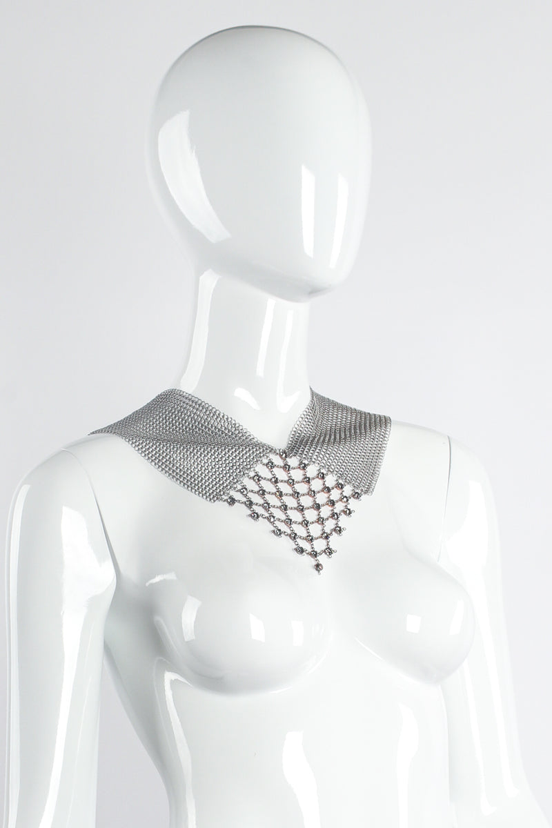 Vintage Anthony Ferrara Swarovski Pewter Mesh Pointed Mock Collar on Mannequin at Recess LA