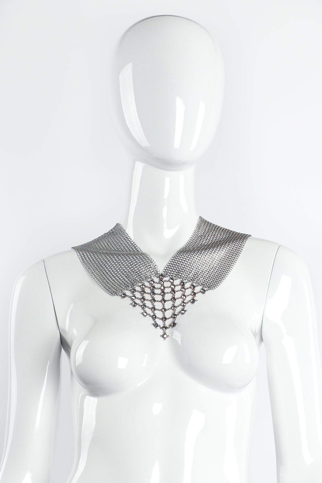 Vintage Anthony Ferrara Swarovski Pewter Mesh Pointed Mock Collar on Mannequin at Recess LA