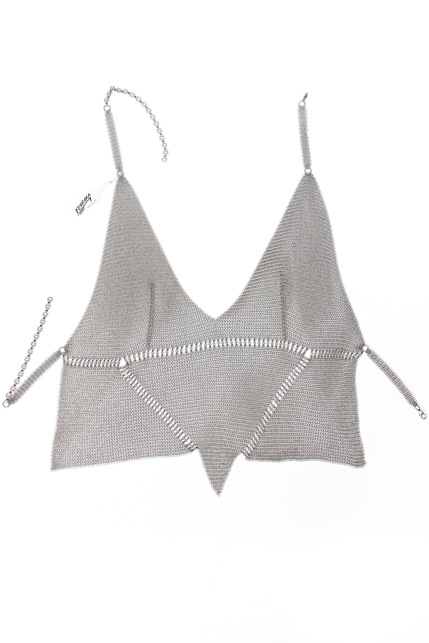 Vintage Anthony Ferrara Pewter Mesh Bead Seam Triangle Halter flat at Recess LA