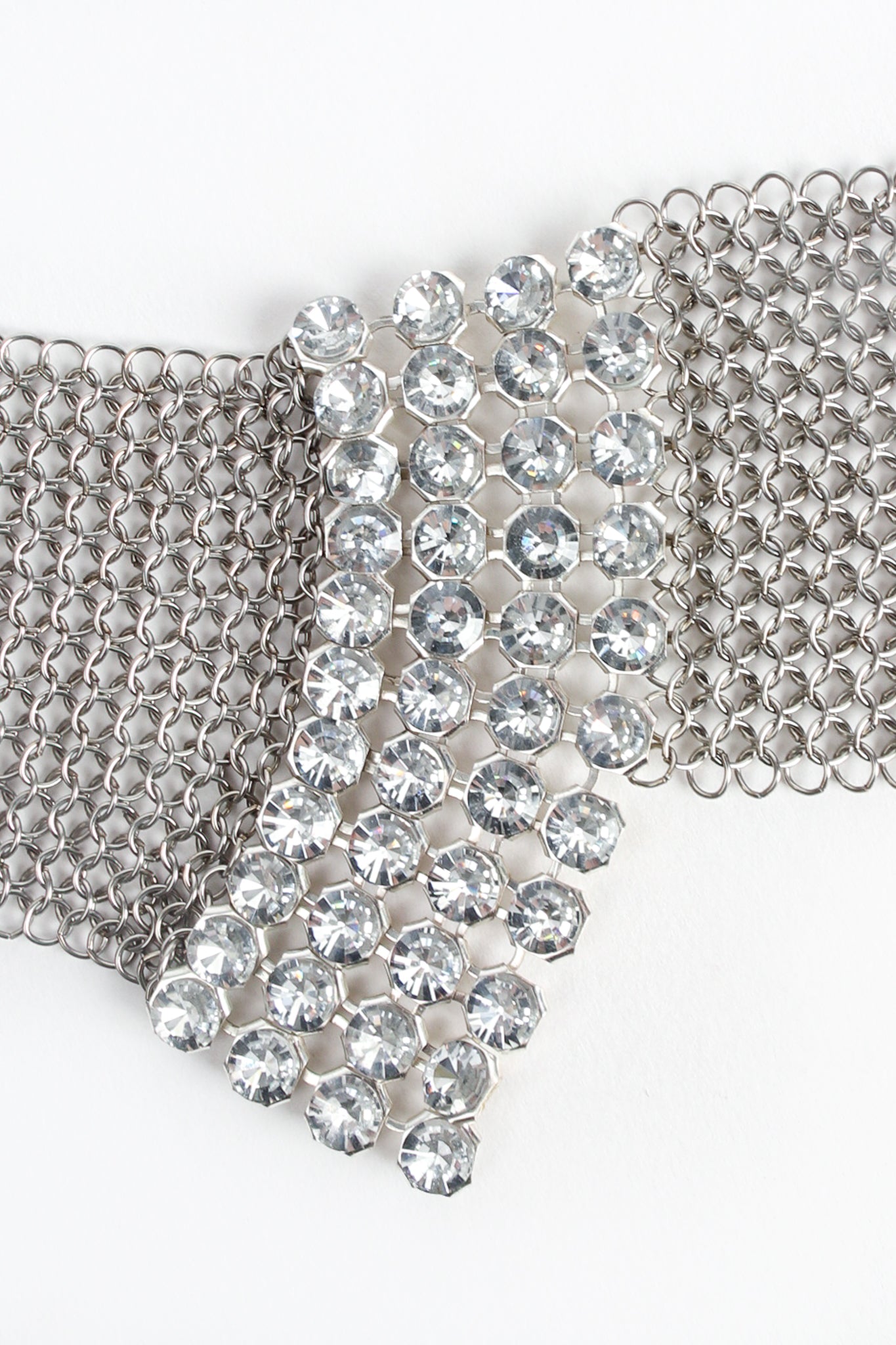 Vintage Anthony Ferrara Pewter Ring Mesh Swarovski Bracelet crystal detail at Recess Los Angeles